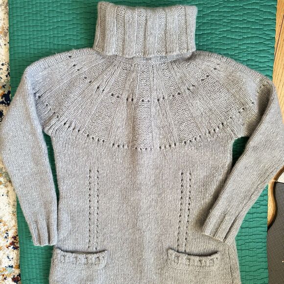 Sundance Turtleneck Sweater Long MEDIUM Merino Wool Grey Mixed Media Cozy & Soft - Picture 7 of 16